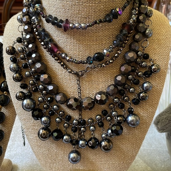 Lot of 6 fashion glass stone crystal necklaces iridescent pearly - Picture 3 of 11